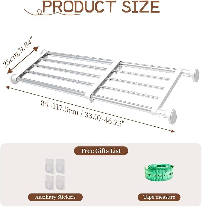 Expandable Shelf Rod Closet Tension Shelf for Closet | Tension Shelf Heavy Duty Clothes Hanger Adjustable DIY Storage Organizer Shoe Rack 29.4 - 46.25 inches - Image 2