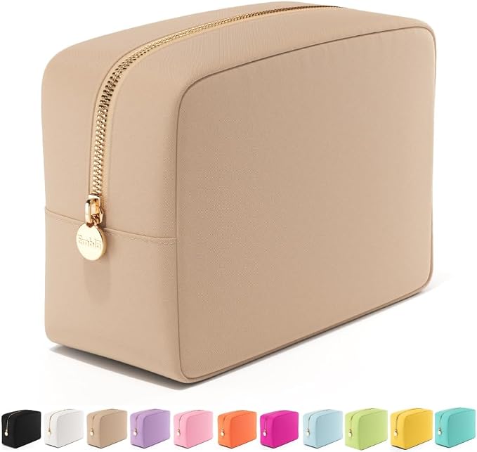 Embla Large Makeup Bag and Waterproof Nylon Travel Toiletry Bag, Large Capacity Cosmetic Zipper Pouch, Beige by Embla