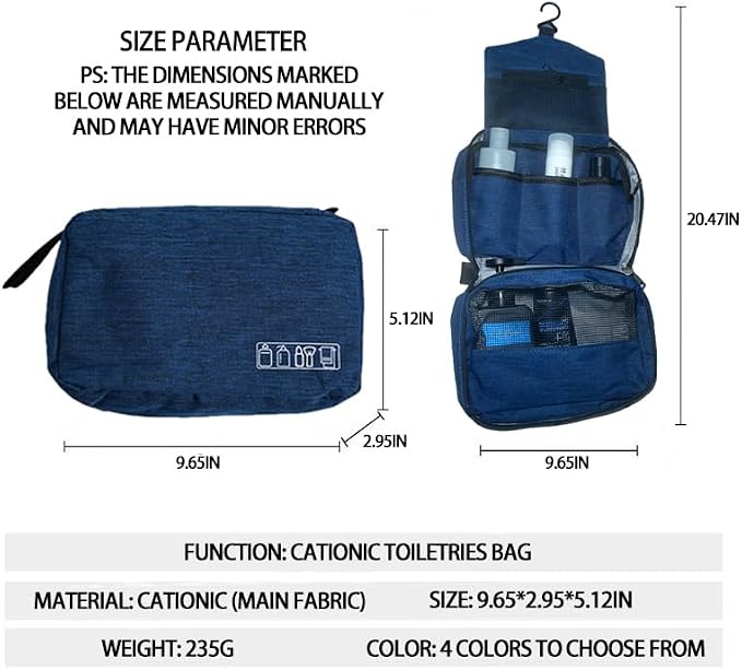 Travel toilet bag is used to store toiletries, Suitable for short-term travel use hanging toilet bag (Navy blue) - Image 4