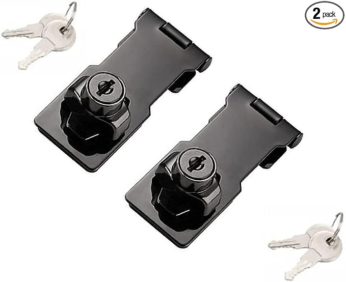 2 Packs Keyed Hasp Locks Twist Knob Keyed Locking Hasp for Small Doors, Cabinets and More,Stainless Steel Steel, Hasp Lock Catch Latch Safety Lock Door Lock with Keys (3inch, Bliack) by VIDYSUFYR