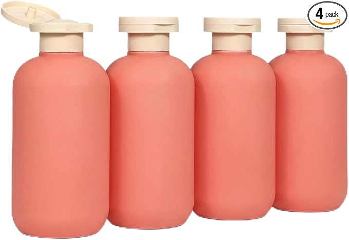 DEMORA 6.6oz Travel Bottles for Toiletries, Larger Plastic Travel Squeeze Bottles Leak Proof Refillable Toiletry Containers with Flip Caps and Labels for Shampoo Conditioner Lotion (Qrange, 4 Pcs) by DEMORA