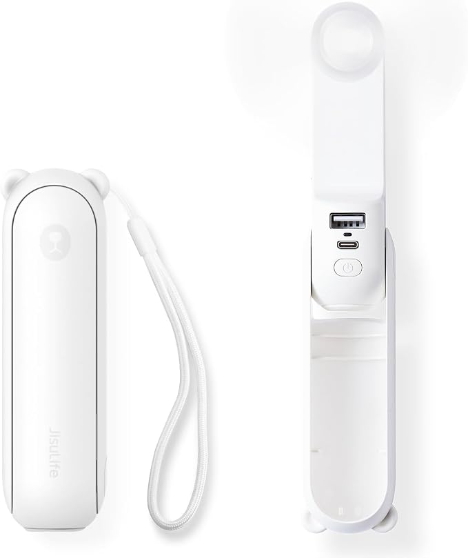 JISULIFE 3 IN 1 Portable Fan with Power Bank & Flashlight Featured | 19H Max Cooling, USB Rechargeable, Pocket-Sized Handheld Fan for Travel, Cruise, Concerts, Makeup, Summer Gifts for Women by LivechillStaycool