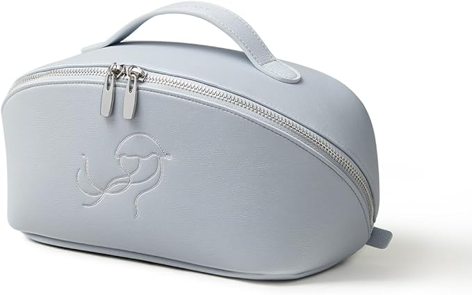 EACHY Travel Makeup Bag for Women, Flat Open Cosmetic Bag, Blue, Medium | Flat-open cosmetic organizer with clear TPU brush pocket and extra storage for makeup, toiletries and travel essentials by EACHY