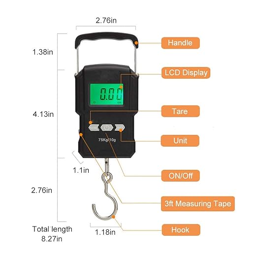 Rechargeable Lugagge Scale Portable Electronic Hook Scale Digital Hanging Bag Luggage Weight Scale Fishing Scale with Measuring Tape 165Lb Black - Image 5
