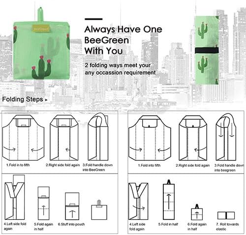 BeeGreen Geometry Reusable Grocery Bags Bulk 6 Packs X-Large, Reusable Shopping Bags Foldable for Groceries, Vegetables, Fruits Watertight Bulk Tote Bags (Cactus Rainbow Polka Dot Red Rose） - Image 6