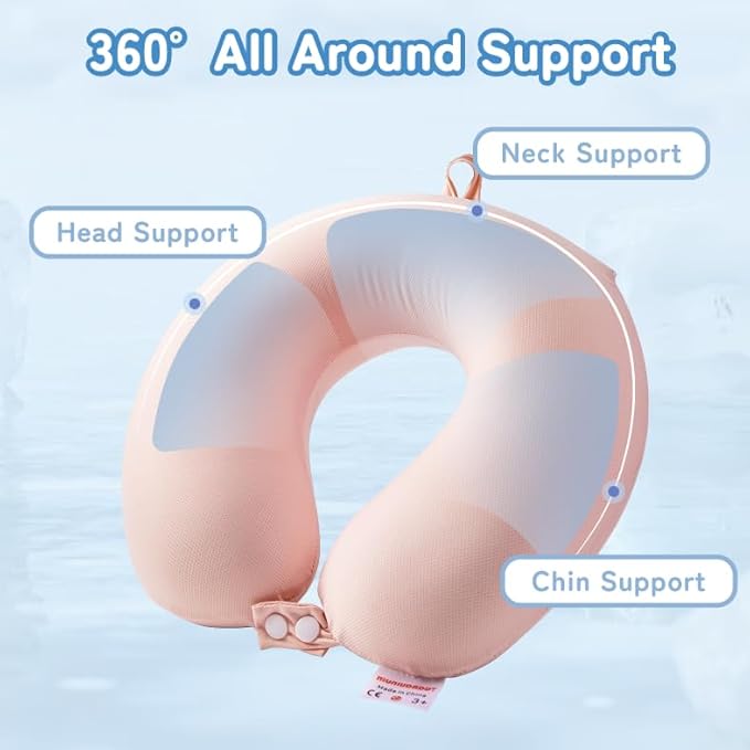 Cooling Travel Neck Pillow, Cool to Touch Memory Foam, Pink | Removable cover, machine washable, 360 degree chin support, slow rebound foam, airplane and car rides, hanging portability - Image 4