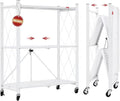 DEANIC 3 Tier Foldable Storage Shelves with Wheels, Kitchen Appliance Stand, Freestanding Metal Wire Shelf Rack, No Assembly Organizer Rolling Cart for Garage, Basement, Pantry(White) by ShowNow