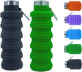 Collapsible Water Bottles 2 pack 17oz (Black + Green) | Silicone Water Bottle with Carabiner，Reusable Foldable Lightweight Sports Water Bottle for Travel Gym Camping Hiking by Ummigi