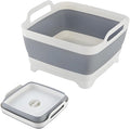 Collapsible Dish Basin with Drain Plug, 9L 2.4 Gallon Portable Wash Basin Dishpan Space Saving Dish Washing Tub Foldable Sink Tub Kitchen Storage Tray Grey by Craftend