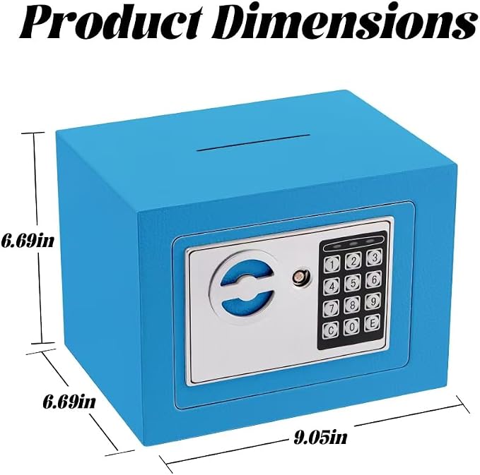 Small Safe Box With Digital Keypad & Keys - 9.05 x 6.7 x 6.7 Inches Wall Safe 0.23 Cuft Mini Security Lock for Money, Cash, Coin, Jewelry - Home Office Hotel Rooms Business (Blue2) - Image 5
