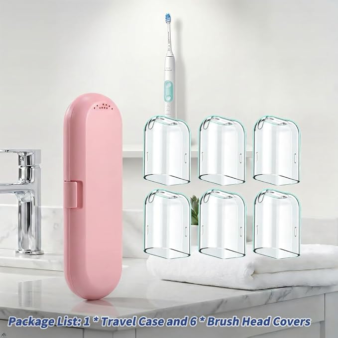 Toothbrush Travel Case Compatible with Philips Sonicare Electric Toothbrush & 6Pcs Reusable Toothbrush Head Covers Compatible with Philips Sonicare Toothbrush Heads (Pink) - Image 7