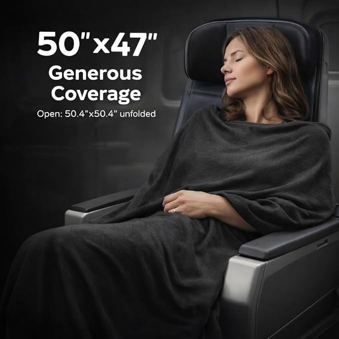 G FORCE Jersey Knit Packable Travel Blanket Black 50x47 Inch | Carry Strap, Luggage Sleeve, Airplane Travel Essentials, Compact Portable Throw - Image 3