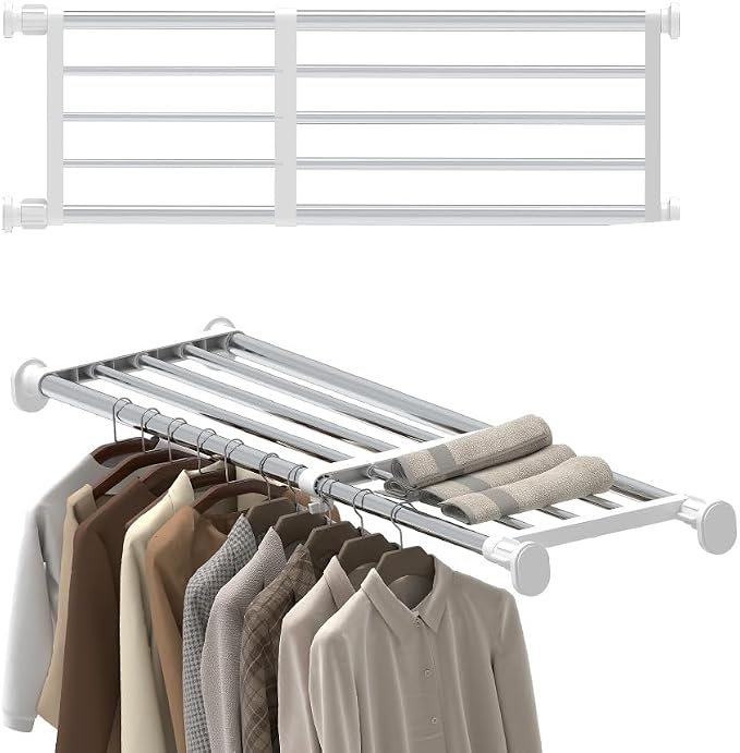 Tension Shelf Expandable Rod Closet Tension Shelf for Closet | System Heavy Duty Clothes Hanger Adjustable DIY Storage Organizer Freestanding Partitions Shoe Rack by FineLivingStartingwithaHome