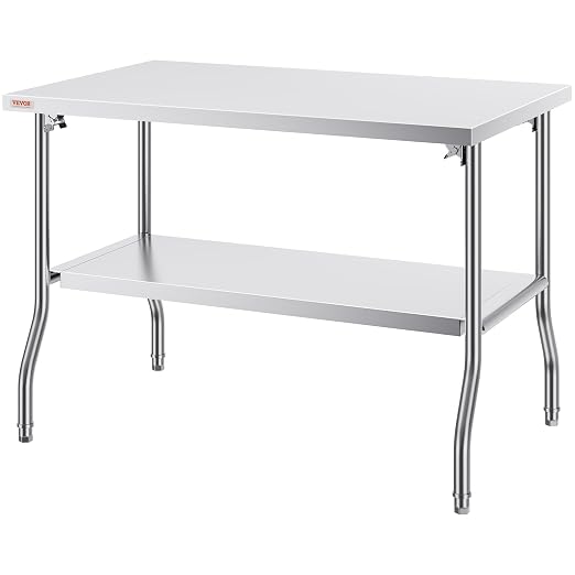 VEVOR Stainless Steel Foldable Work Table, 30 * 48 Inch Heavy Duty Food Outdoor Double Layer Stainless Steel Worktable for Commercial Kitchen Restaurant - Image 9