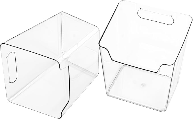 JAPCHET 8 PCS Adhesive Wall Storage Bins, Clear Cabinet Door Organizer, Acrylic Wall Mount Organizer Adhesive Hanging Bin for Wall, Refrigerator, Cabinet, Kitchen, Bathroom, Countertops - Image 3