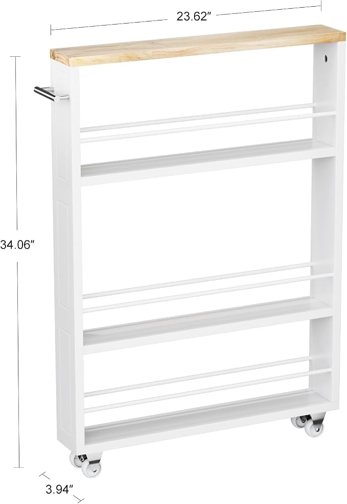 KLM 4 Tier White Slim Storage Cart with Handle, Slide Out Storage Rolling Utility Cart for Kitchen, Laundry, Narrow Places - Image 6