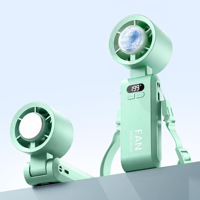 Handheld Portable Turbo Fan with Ice Cooler, Speed (1-199) 5500mAh Rechargeable Personal Fan,[20H Cooling Time] Mini Yet Powerful [20000 RPM] Small Pocket Fans for Travel/Outdoor/Office, Light Green by Kimguard