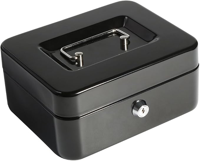 Decaller Cash Box with Money Tray, Medium Metal Locking Money Box with Key Lock for Security, 7.87" x 6.30" x 3.54", Black by Decaller