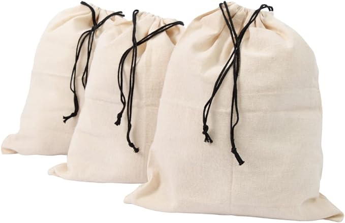 Shoe Bags for Travel Packing - Drawstring Sneaker Travel Bags - Cotton Cloth Shoe Dust Bags for Storage & Luggage - Washable Dust Cover Bags for Boots and Dress Shoes (3 Medium: 19"x15") by OrganicCottonMart