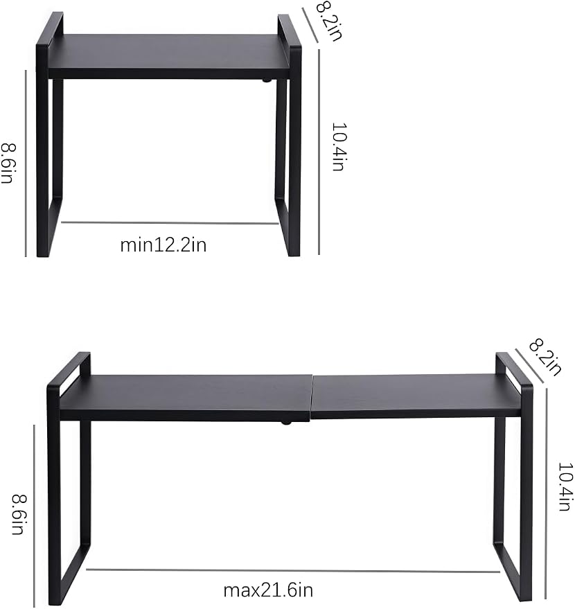 Expandable Cabinet Shelf Organizer Riser for Kitchen Pantry Cupboard Under Sink Countertop (black, 8.2’’D * 12.2-21.6’’W * 10.4’’H) - Image 2