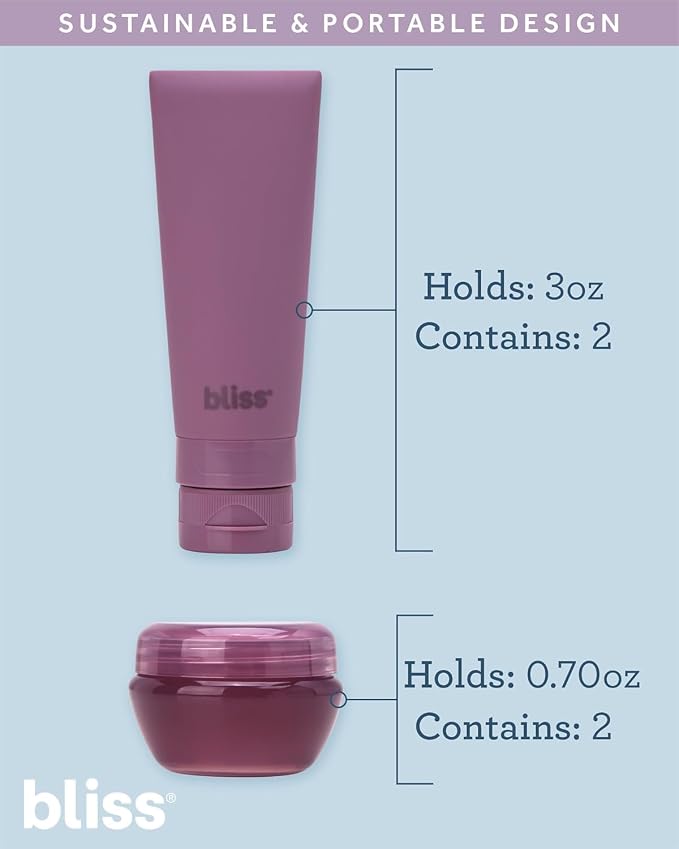 Bliss Travel Bottles Set 10 Piece TSA Approved Leak Proof Refillable | Flexible Silicone Squeeze Containers Hold Shampoo, Conditioner, Lotion & Skincare, Durable Build Makes Packing Mess-Free - Image 3