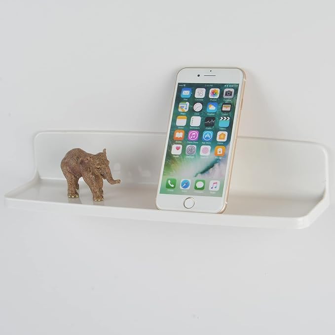 Stick On Small Wall Shelf,White Floating Shelves Wall Mounted - Adhesive Strips | Plastic Hanging Display Shelf for Bedroom,Kitchen,Living Room,Bathroom,Office (2Pcs/Set) - Image 4