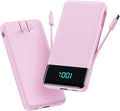 Portable Charger for iPhone,13800mAh Slim Power Bank with Built-in Cables & AC Wall Plug,All in One 4 Outputs USB C Fast Charging Battery Pack for iPhone 17/16/15/14,Android,Travel Essential (Pink) by AONIMI