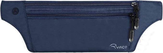 Ryaco Money Belt, Slim Passport Holder RFID Blocking Hidden Wallet Travel Essentials Pouch for Women Men With Adjustable Strap Waist Bag to Protect Cash, Credit Cards and Documents by Ryaco