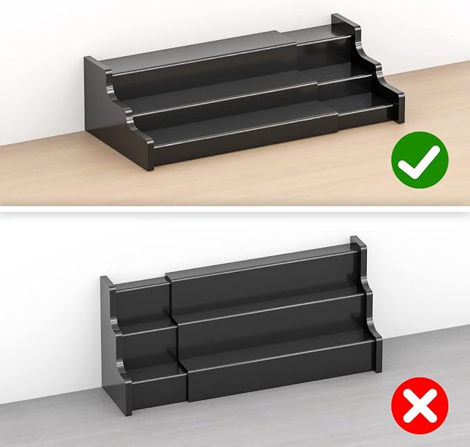 Spice Rack Organizer For Cabinet - 3 Tier Black Bamboo Wooden Expandable Display Shelf from 12.70 to 22.20 inch - Image 5