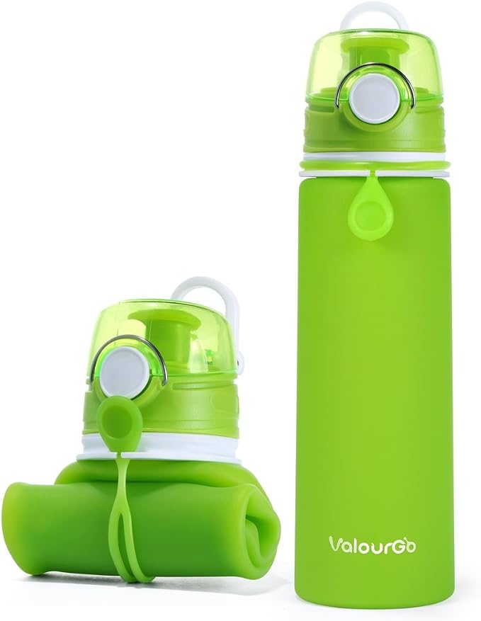 Valourgo Collapsible Water Bottle, Silicone Foldable with Leak Proof Valve BPA Free, Aqua Blue, 21 oz by Valourgo