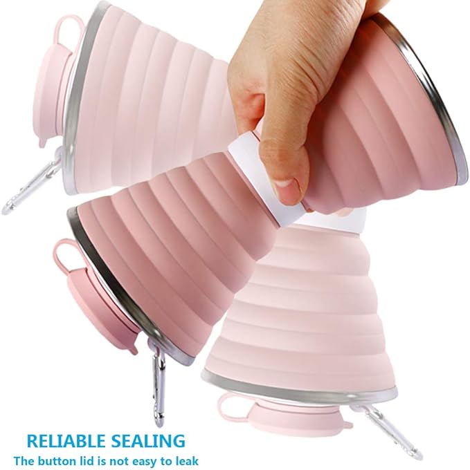 Collapsible Water Bottle, Camping Cup With Carabiner, Reuseable Silicone Foldable Leak Proof Portable Sports Travel Water Bottles For Outdoor, Travel Gym Hiking, BPA Free, Cycling Cups with Carabiner - Image 3