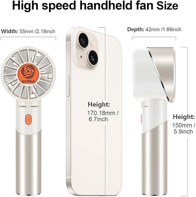 Handheld Fan,Portable Turbo Fan,Powerful Personal Fan(7000rpm High-Speed Motor,Battery Work 3-16 H),USB Rechargeable Mini Handheld Fan for Travel/Outdoor/Gift/Makeup (Beige) - Image 5