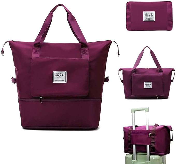 Large Capacity Foldable Travel Bag, Expandable Waterproof Carry on Bag, Dry and Wet Separation Spor Duffel Bags by Jahomieo