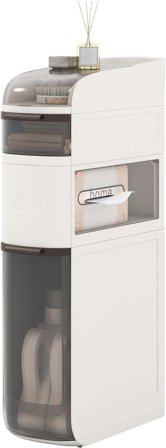 Giantex 4-Tier Narrow Bathroom Storage Cabinet (17" x 7" x 30") | Slim Rolling Toilet Paper Organizer w/ Drawers, Tissue Box, Movable Plastic Cart for Laundry, Living Room, Kitchen by Giantex