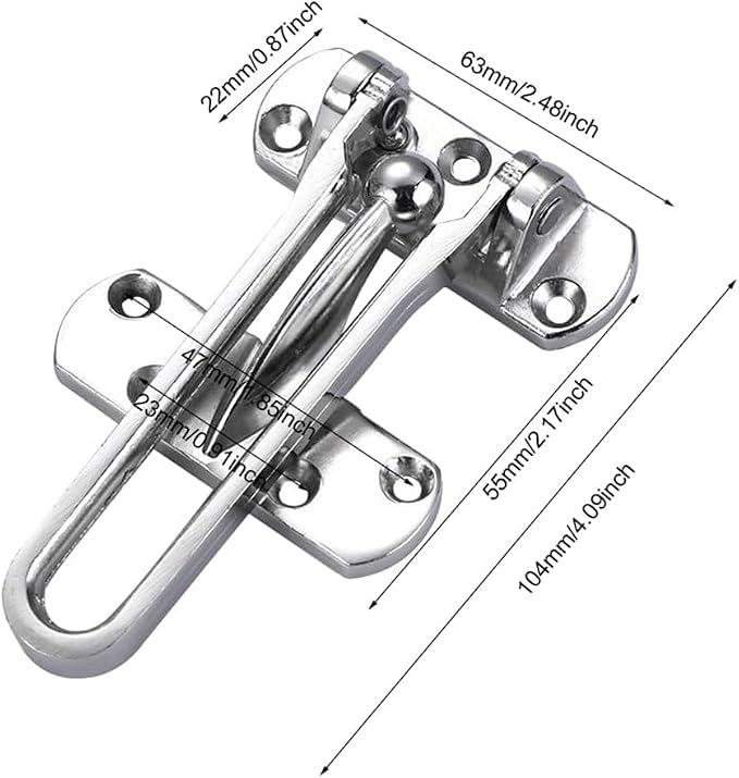 Door Chain Lock for Front Door, Swing Bar Door Guard Lock, Door Security Chain Lock, Anti-Theft Internal Door Safety Latch, Door Chain Latch for Home Apartment Hotel Dormitory(Silver) - Image 2
