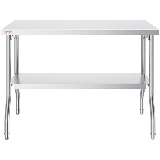 VEVOR Stainless Steel Foldable Work Table, 48 * 24 Inch Heavy Duty Food Outdoor Double Layer Stainless Steel Worktable for Commercial Kitchen Restaurant | For Commercial, Kitchen, Restaurant, Indoor and Outdoor Use, Polished Finish, Heavy Duty, Quick-F... - Image 10