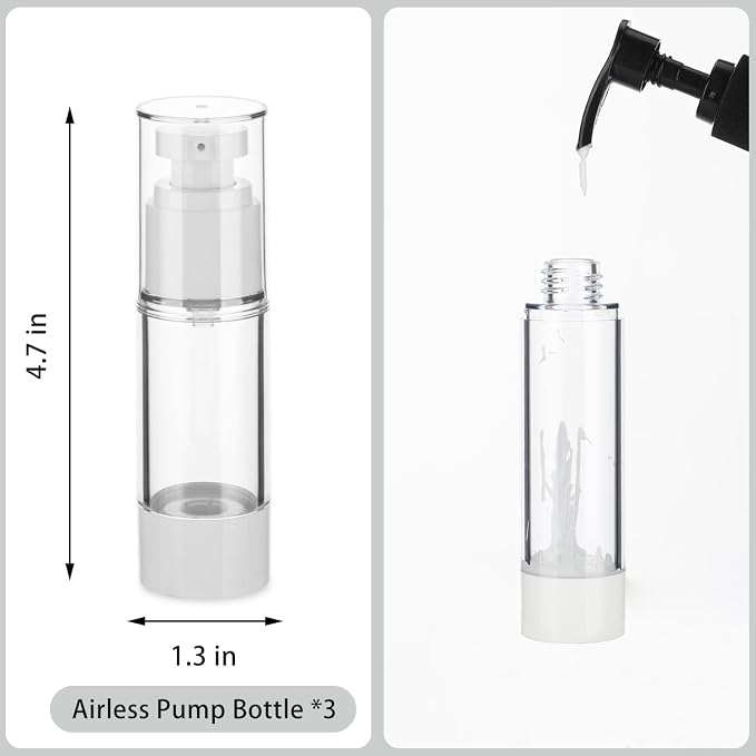 1OZ/30ML Clear Airless Pump Bottles, Lotion Dispenser Travel with Pump, Vacuum Plastic Travel Size Lotion Bottle for Foundation, Creams, Cosmetic(3 Pack) - Image 2