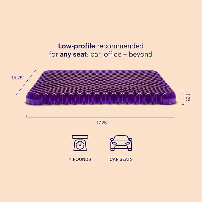 Purple Simply Seat Cushion, Lightweight 1.25" Low-Profile Gel Seat Cushion | GelFlex Grid for Car Seat, Airplane, Desk Chair - Pressure-Reducing, Temperature-Neutral, No-Slip - Made in USA - Image 2