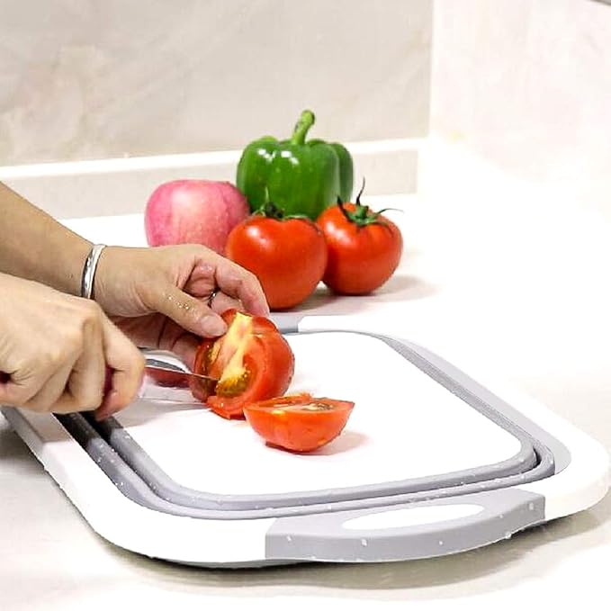 QiMH Collapsible Cutting Board - Foldable Multi-function Dish Tub - Washing and Draining Veggies Fruits Food Grade Sink Storage Basket(8.5 Quart) - New Kitchen and Camping Essentials(Knife Included) - Image 6