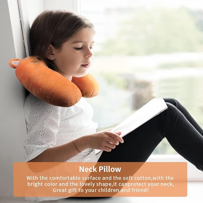 EKDJKK Travel Pillow for Kids, Cute Animal Neck Pillow Support U Shaped Cushion Plush Soft Rest Reading Pillow Sleeping Pillow for Airplane Train Car (Orange Cat) - Image 7
