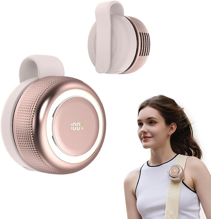 TFQXA1Z Ultra-Quiet Bladeless Clip-On Fan, 360° Rotatable Personal Fan with Digital Display, 5-Speed Rechargeable Mini Fan for Home, Office, School, Summer Gift (Pink) by TFQXA1Z