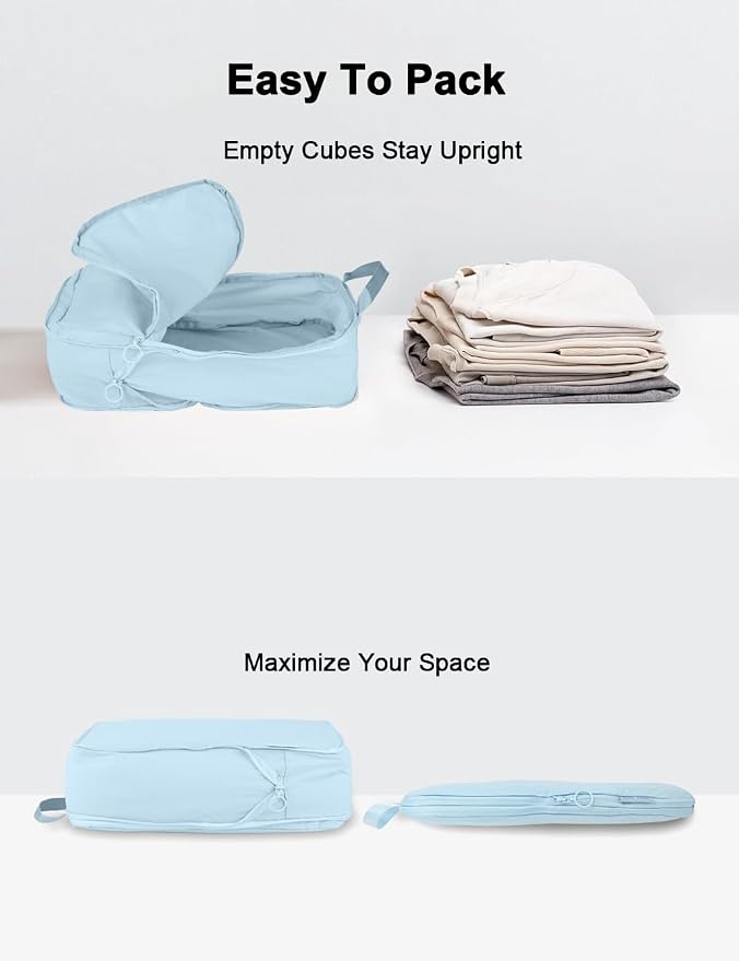 4 Set Compression Packing Cubes, Expandable Travel Organizer Bags, Water-Repellent Nylon, Space-Saving Luggage Set for Suitcase, Carry-on, Home Storage (4, Pale Blue, Compress) - Image 5