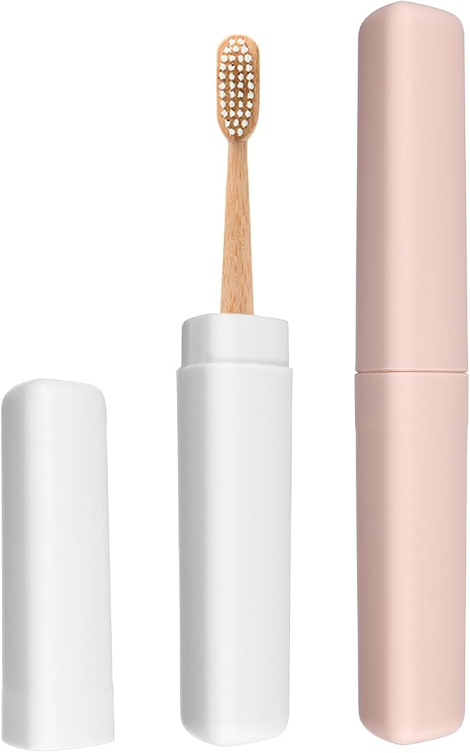 uxcell 2Pcs Travel Toothbrush Case, 8.27 x 1.38 Portable Travel Toothbrush Holder, Plastic Toothpaste Container for Bathroom, Gym, Business Trip, Camping, Beige/Pink by uxcell
