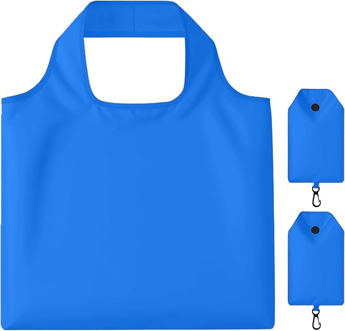 2 Pack Large Foldable Shopping Bag, Reusable Grocery Bag, Royal Blue | Waterproof Nylon, 35 Pounds Weight Capacity, Pocket Size Carrier by Unknown