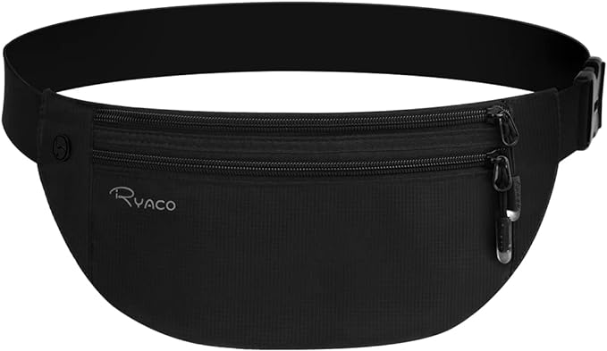 RYACO Money Belt for Men & Women Travel Hidden Wallet Secure RFID Blocking Waterproof Pouch for Passport, Cards, Cash& Phone Adjustable& Wearable Slim Waist Bag Under Clothes by Ryaco