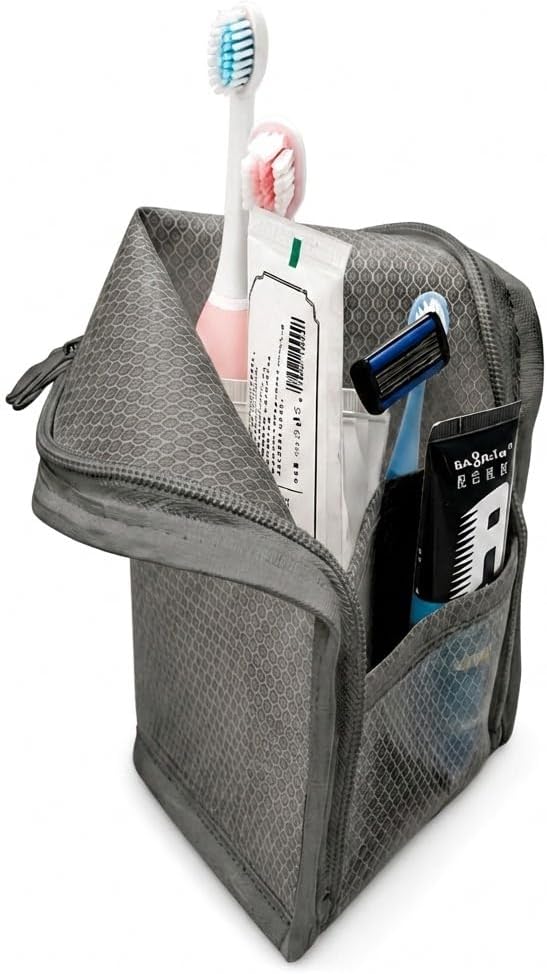 Standing Toiletry Bag for Travel & Gym – Lightweight Waterproof Travel Makeup Bag Organizer, Self-Standing Portable Toiletry Pouch for Weekend Trips Business Daily Use,Grey - Image 3
