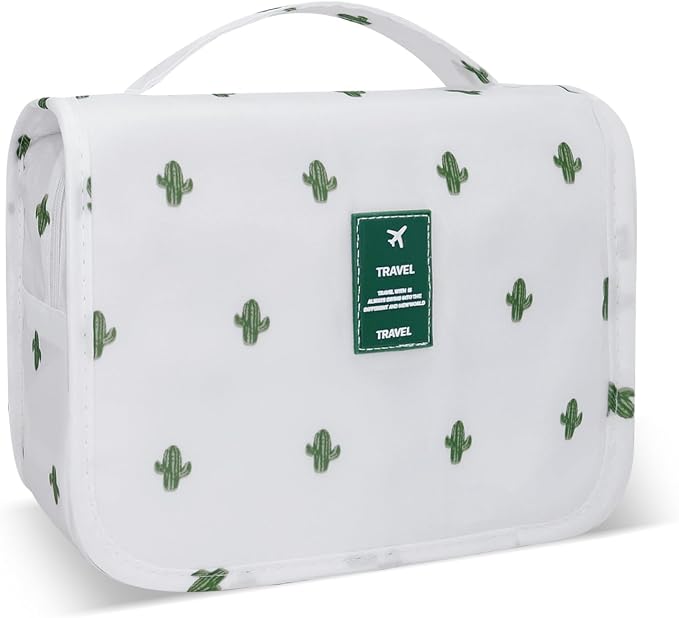 Portable Hanging Toiletry Bag for Travel,Small Multifunctional Makeup Cosmetic Bag for Women,Waterproof Travel Toiletries Organizer,Shower Bathroom Pouch with Hook for Gym,Camping - White Cactus by Unknown