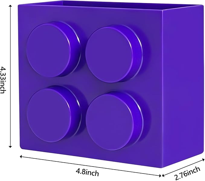 Magnetic Basket Organizer for Fridge - Lego-Style ABS Plastic Storage Box,No Drill Design for Kitchen Counter, Microwave & Whiteboard, Holds Up to 3.5 lbs (deep purple) - Image 2