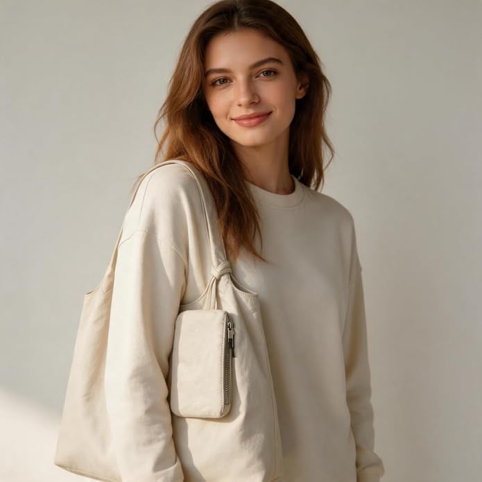 Women's Nylon Tote Bag with Zipper for Work - Medium Lightweight Soft Slouchy Hobo Bag for Women,Shoulder Handbag & Purse - Image 3