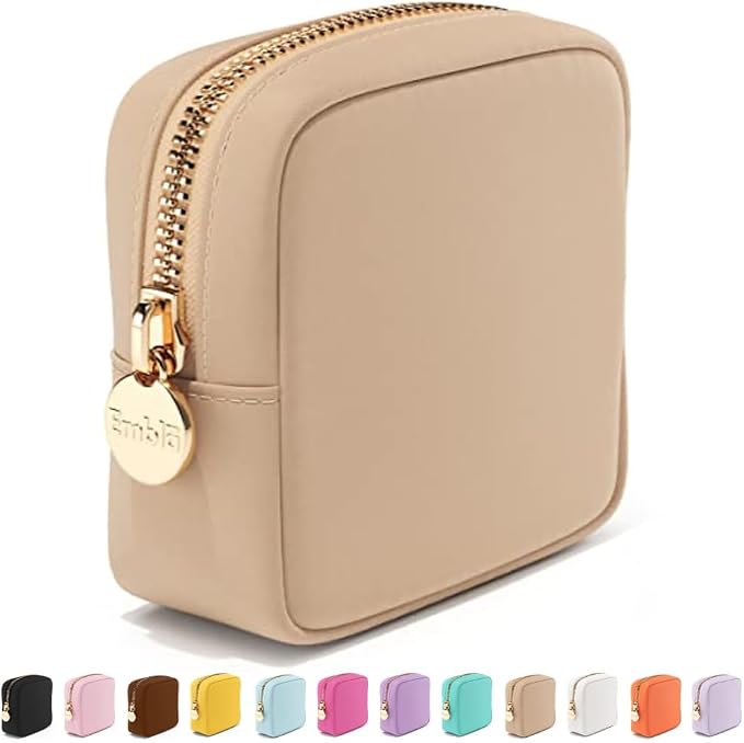 Embla Makeup Bag Travel Cosmetics Pouch and Toiletry Bag, Nylon Zipper Pouch Purse, Cute Make Up Organizer Storage Tote for Women Girls, Waterproof Travel Skincare Case, Small Makeup Bags, Sand by Embla